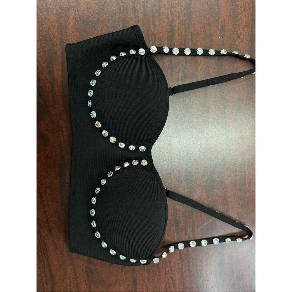 Fashion Nova Rhinestone Black Top Size Small